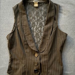 Black Pin Stripe Vest with See-through Lace Back